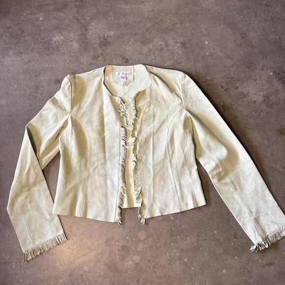 Vintage 90s J. Marco Genuine Leather Suede Green Pistachio Sport Jacket M Fringe - Picture 1 of 15